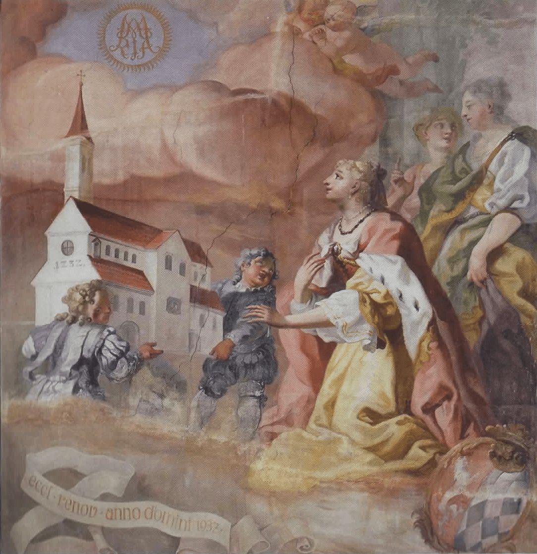 Ludmilla als Stifterin, Fresco in der Abteikirche Seligenthal